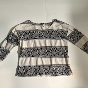 J. Crew Black and White Long Sleeve Tee with Striped Lace Design